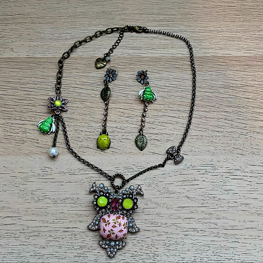 Betsey Johnson Vintage Critters Owl Pendant and Earrings Set